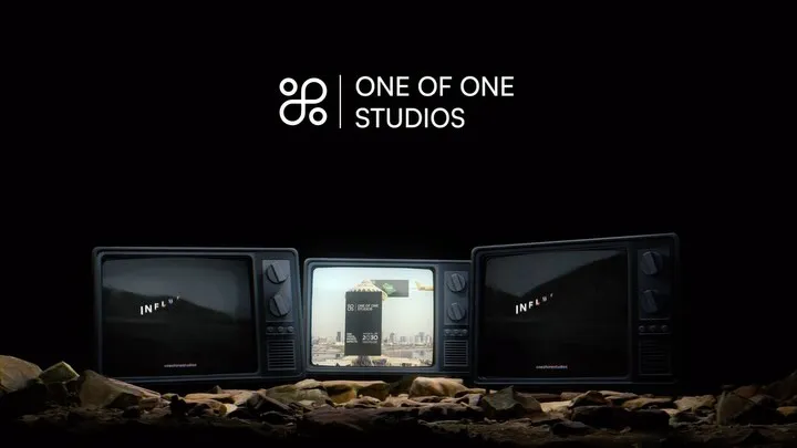 Cinematic television installation behind Project One & Co. identity